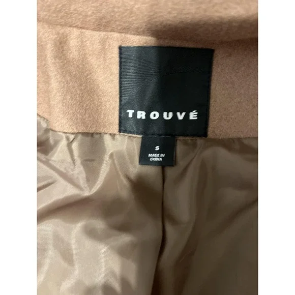 Trouve Blazer Womens Small Camel Tan Wool Blend Cropped One Button Jacket - Picture 15 of 15